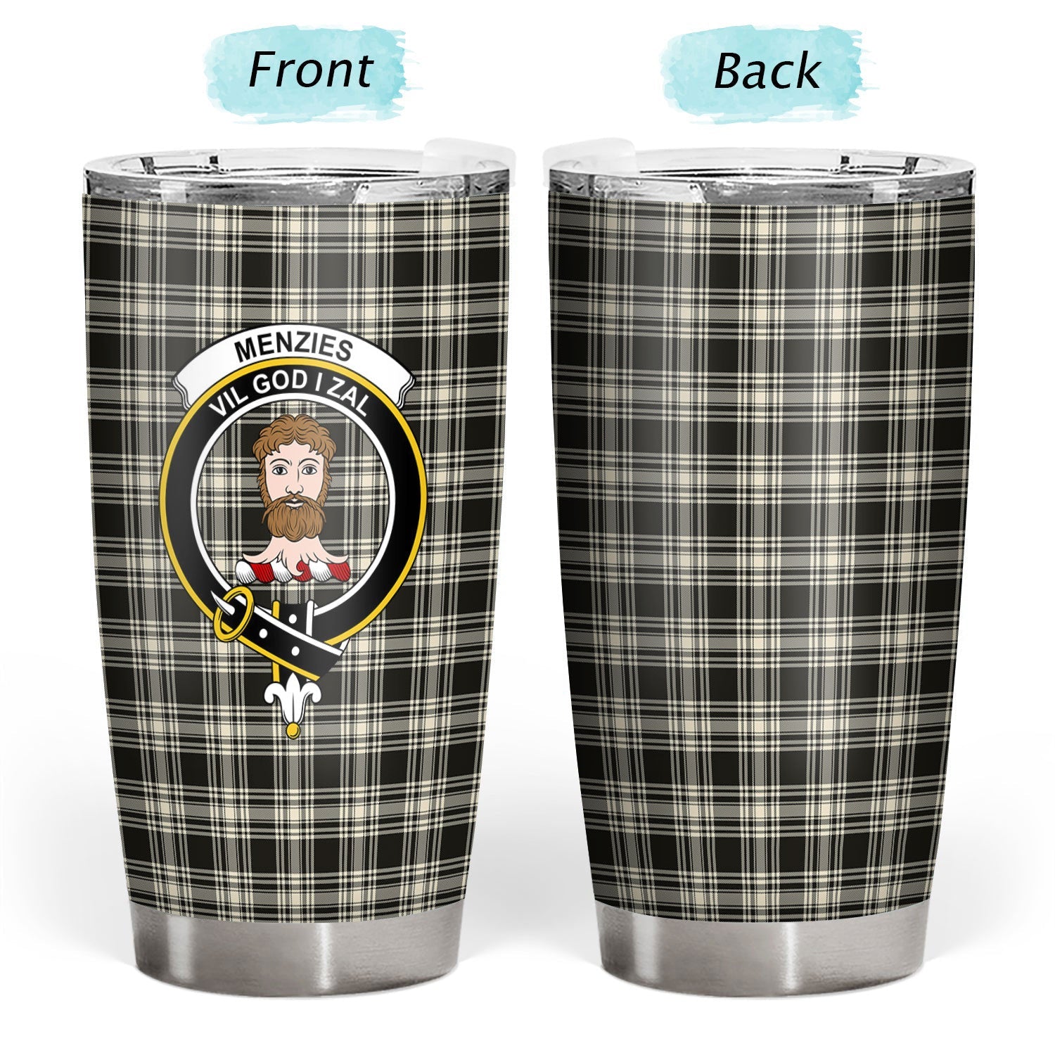 Clan Menzies Black _ White Ancient Tartan Crest Tumbler ND21 Clan Menzies Tartan Today   