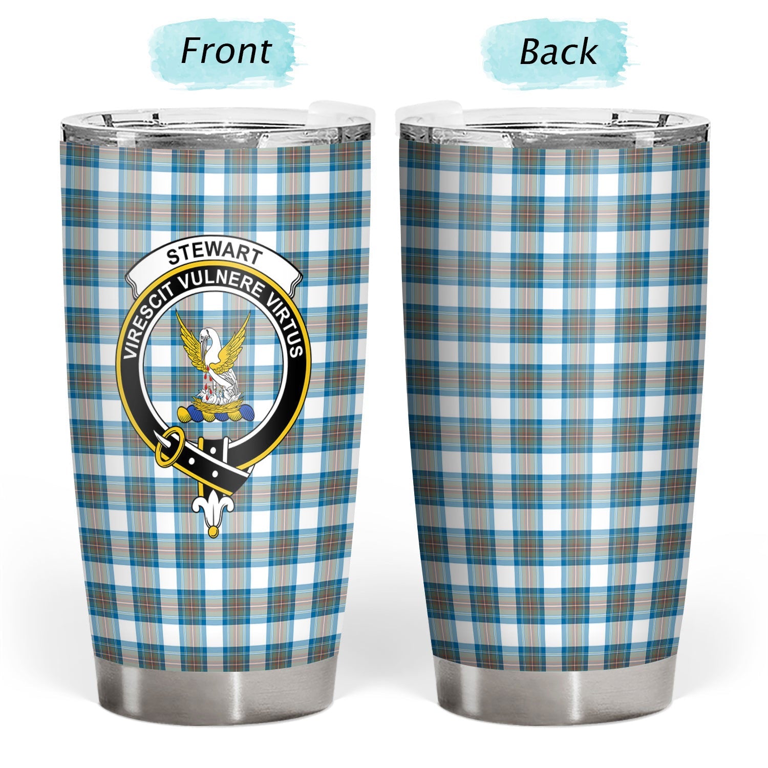 Clan Stewart Muted Blue Tartan Crest Tumbler UO35 Clan Stewart Tartan Today   
