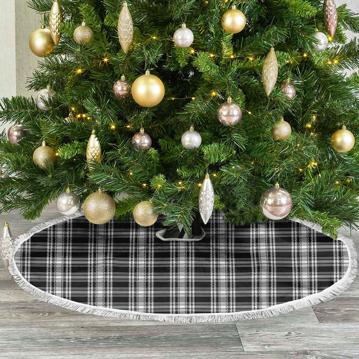 Clan Menzies Black _ White Modern Tartan Christmas Tree Skirt OA59 Menzies Black _ White Modern Tartan Tartan Christmas   