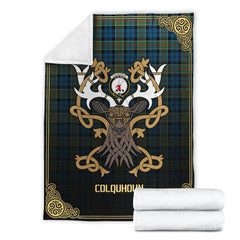 Clan Colquhoun Ancient Tartan Crest Premium Blanket Celtic Stag Style HH86 Clan Colquhoun Tartan Today   