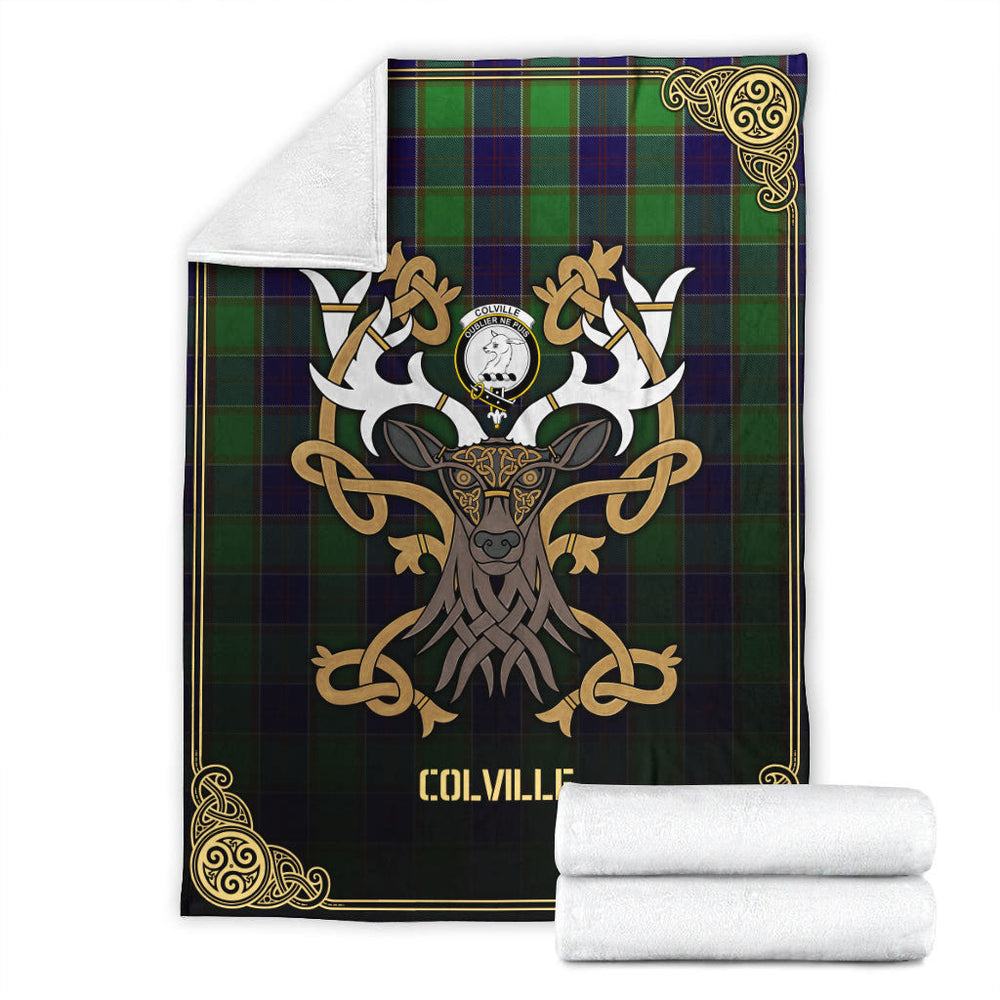 Clan Colville Tartan Crest Premium Blanket Celtic Stag Style RW33 Clan Colville Tartan Today   