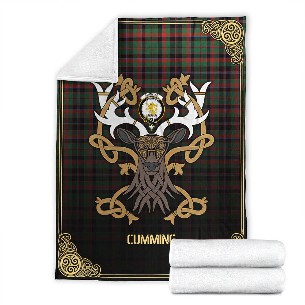 Clan Cumming Hunting Ancient Tartan Crest Premium Blanket Celtic Stag Style KQ15 Clan Cumming Tartan Today   