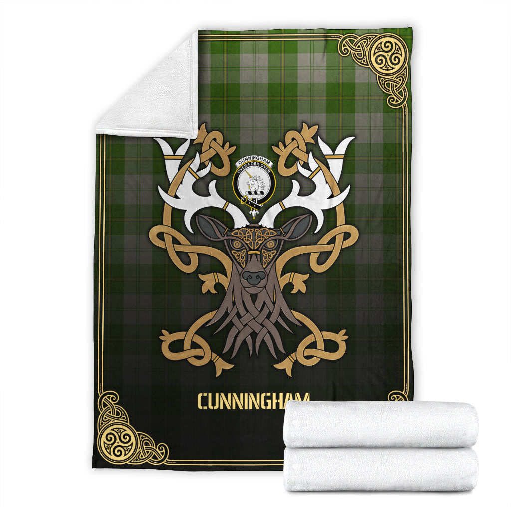Clan Cunningham Dress Green Dancers Tartan Crest Premium Blanket Celtic Stag Style YP29 Clan Cunningham Tartan Today   