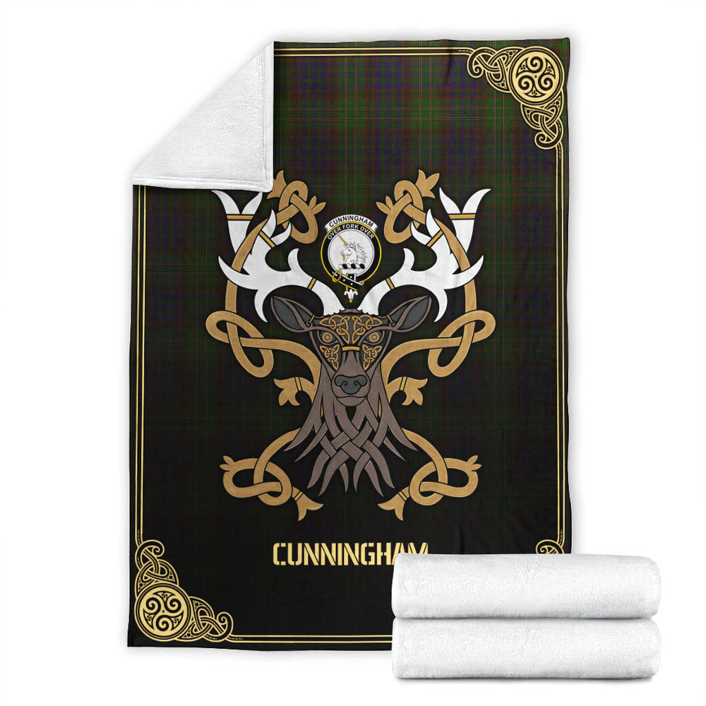 Clan Cunningham Hunting Modern Tartan Crest Premium Blanket Celtic Stag Style NZ78 Clan Cunningham Tartan Today   