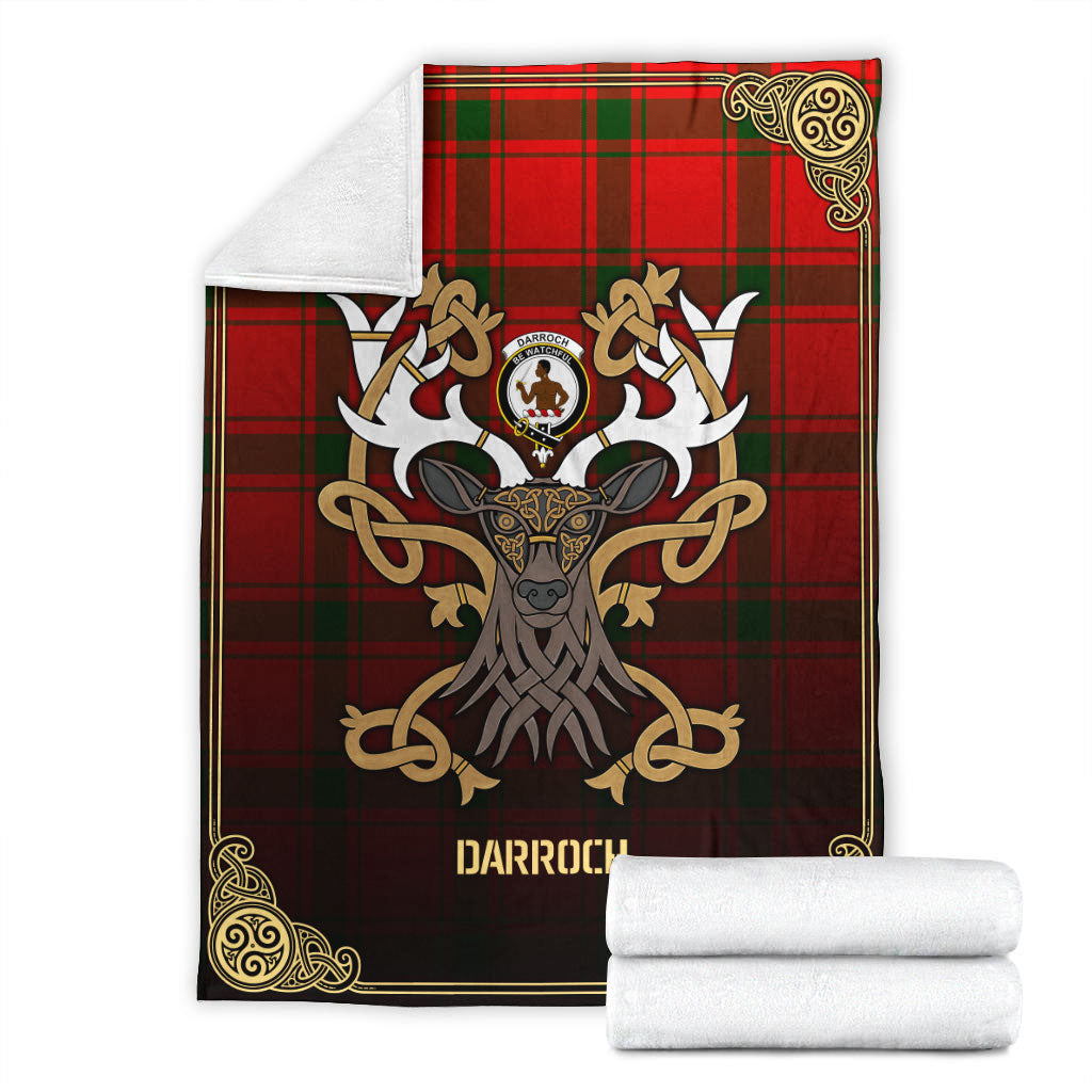 Clan Darroch (Gourock) Tartan Crest Premium Blanket Celtic Stag Style AX61 Clan Darroch Tartan Today   
