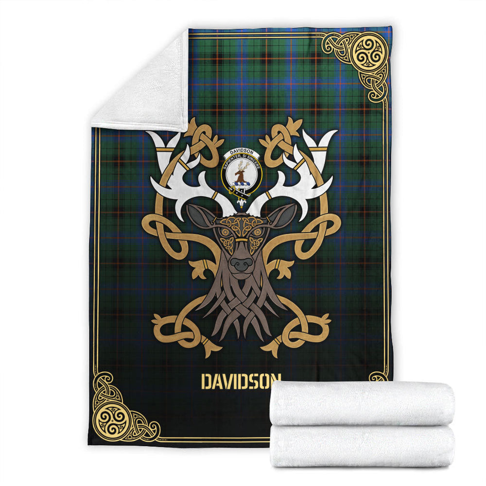 Clan Davidson Ancient Tartan Crest Premium Blanket Celtic Stag Style LJ65 Clan Davidson Tartan Today   