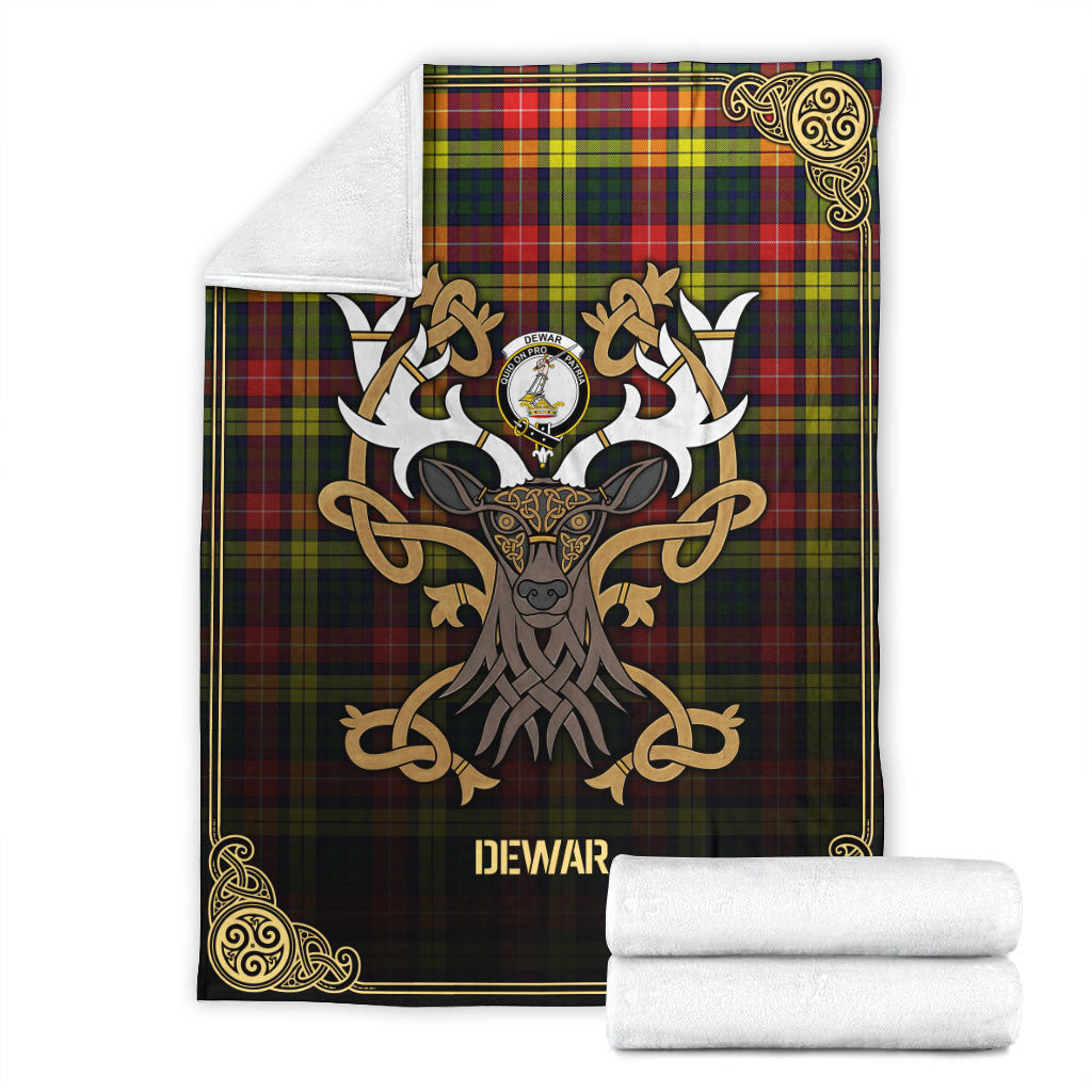 Clan Dewar Tartan Crest Premium Blanket Celtic Stag Style SQ98 Clan Dewar Tartan Today   