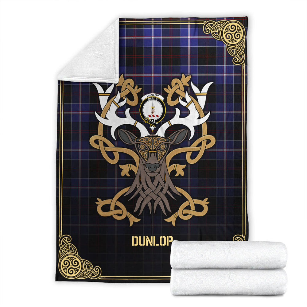 Clan Dunlop Modern Tartan Crest Premium Blanket Celtic Stag Style XZ95 Clan Dunlop Tartan Today   