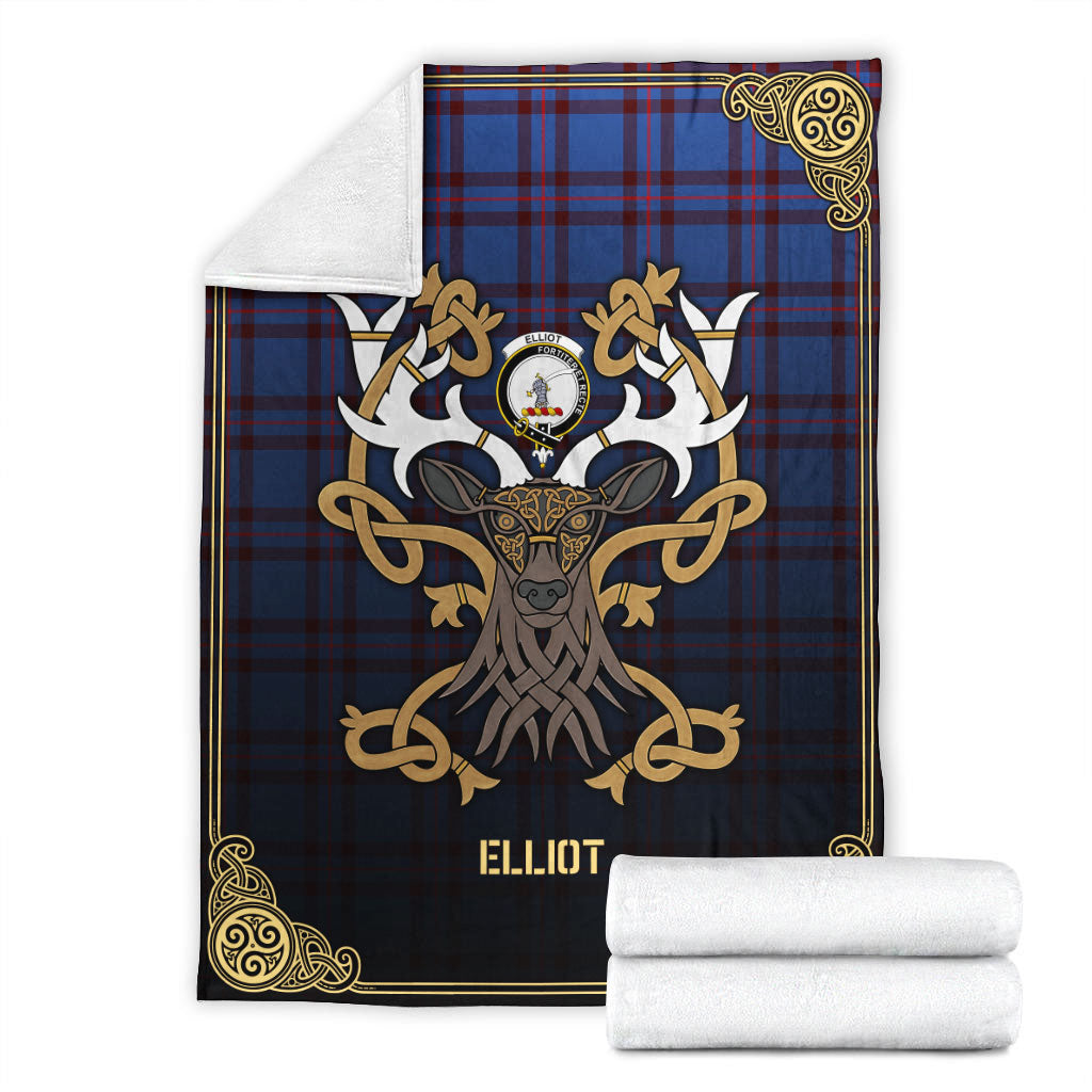 Clan Elliot Modern Tartan Crest Premium Blanket Celtic Stag Style HE40 Clan Elliot Tartan Today   