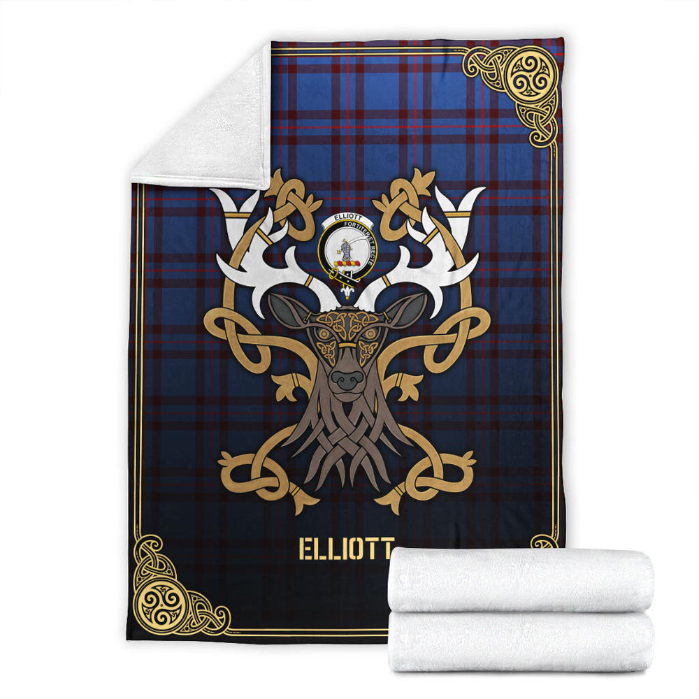 Clan Elliott Modern Tartan Crest Premium Blanket Celtic Stag Style GG64 Clan Elliot Tartan Today   