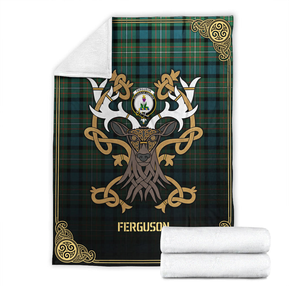 Clan Ferguson Ancient Tartan Crest Premium Blanket Celtic Stag Style JY30 Clan Hall Tartan Today   