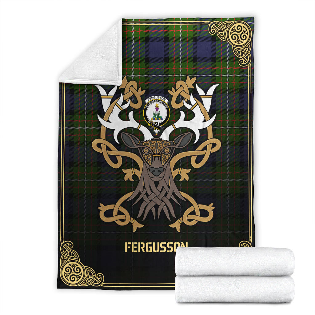 Clan Fergusson Modern Tartan Crest Premium Blanket Celtic Stag Style TY85 Clan Fergusson Tartan Today   