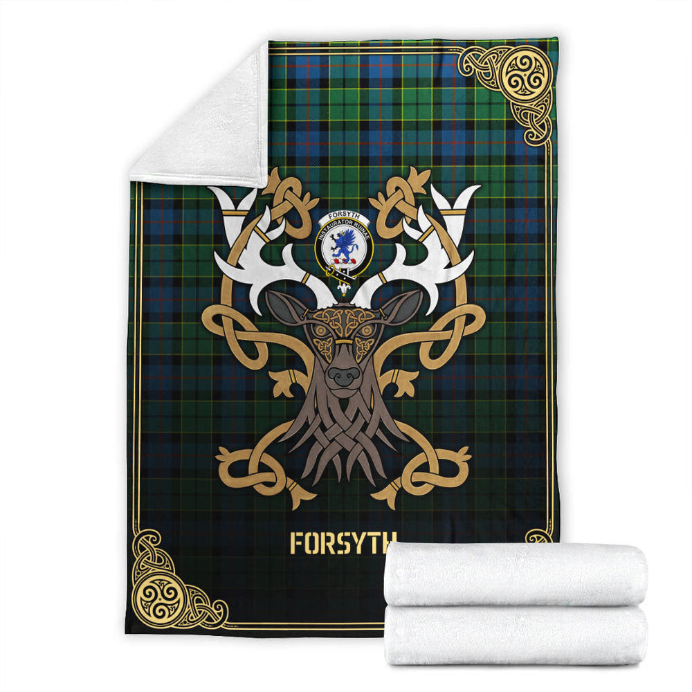 Clan Forsyth Ancient Tartan Crest Premium Blanket Celtic Stag Style FL18 Clan Forsyth Tartan Today   