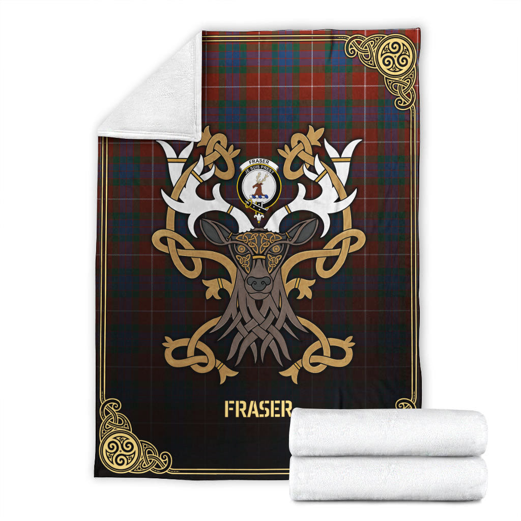 Clan Fraser (of Lovat) Ancient Tartan Crest Premium Blanket Celtic Stag Style MO16 Clan Fraser Tartan Today   