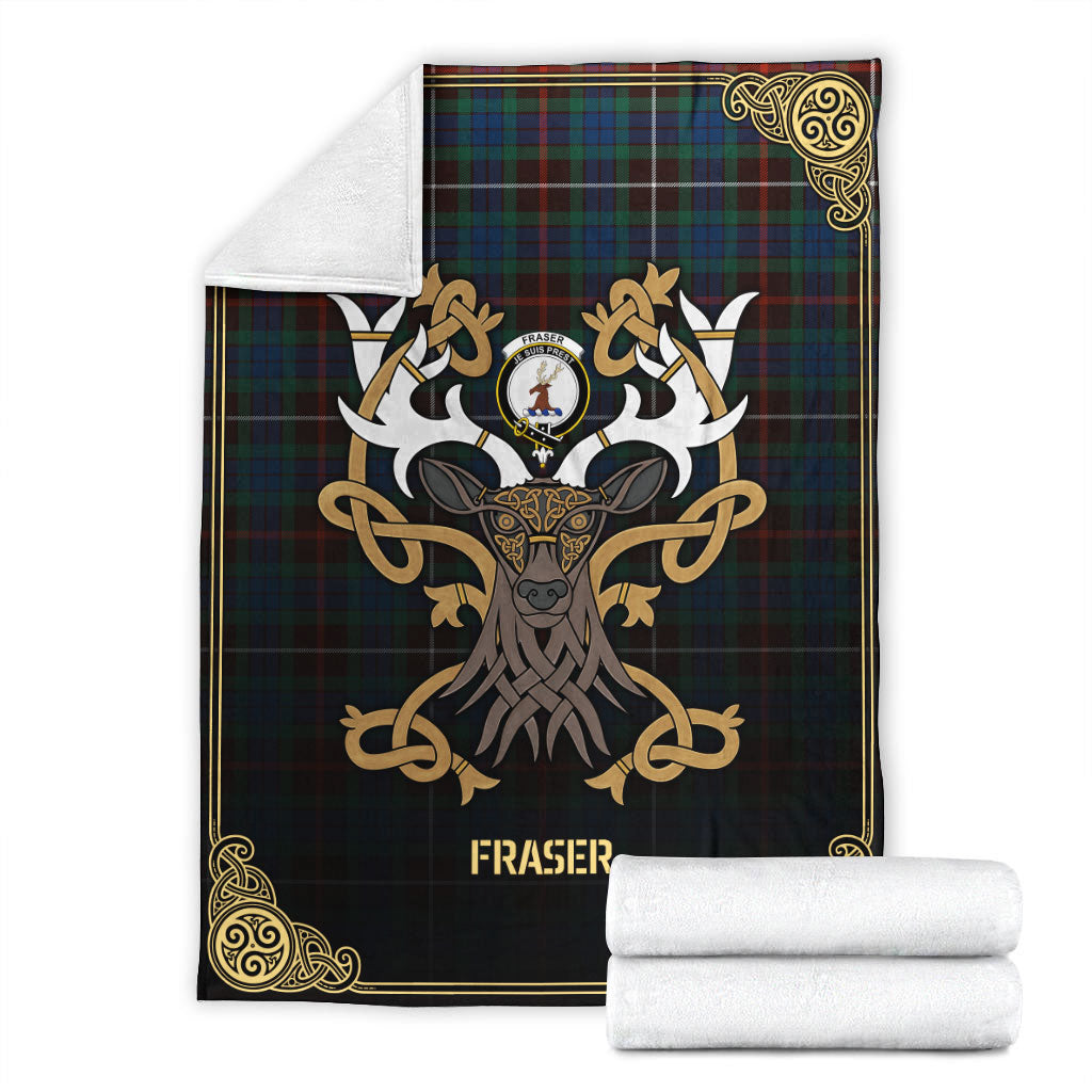 Clan Fraser (of Lovat) Hunting Ancient Tartan Crest Premium Blanket Celtic Stag Style WM21 Clan Fraser Tartan Today   