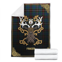 Clan Fraser (of Lovat) Hunting Ancient Tartan Crest Premium Blanket Celtic Stag Style WM21 Clan Fraser Tartan Today   