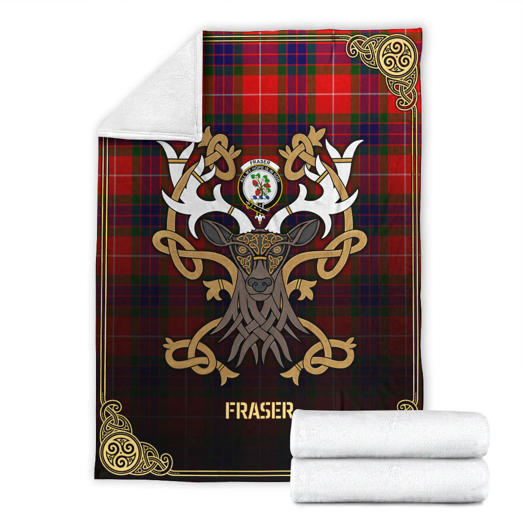 Clan Fraser Tartan Crest Premium Blanket Celtic Stag Style BY54 Clan Fraser Tartan Today   