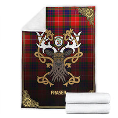 Clan Fraser Tartan Crest Premium Blanket Celtic Stag Style BY54 Clan Fraser Tartan Today   