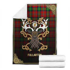 Clan Fullarton Tartan Crest Premium Blanket Celtic Stag Style VA14 Clan Fullarton/Fullerton Tartan Today   