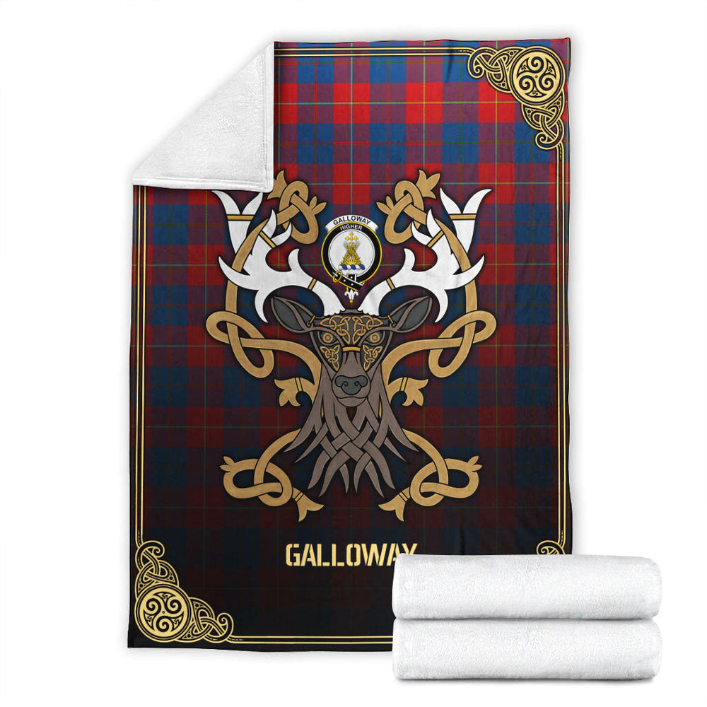 Clan Galloway Red Tartan Crest Premium Blanket Celtic Stag Style WV18 Clan Galloway Tartan Today   