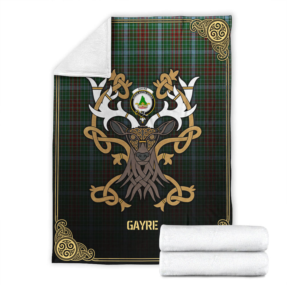 Clan Gayre Tartan Crest Premium Blanket Celtic Stag Style KD65 Clan Gayre Tartan Today   