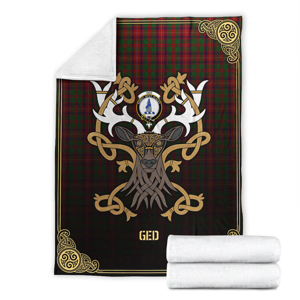 Clan Ged Tartan Crest Premium Blanket Celtic Stag Style GS14 Clan Ged Tartan Today   