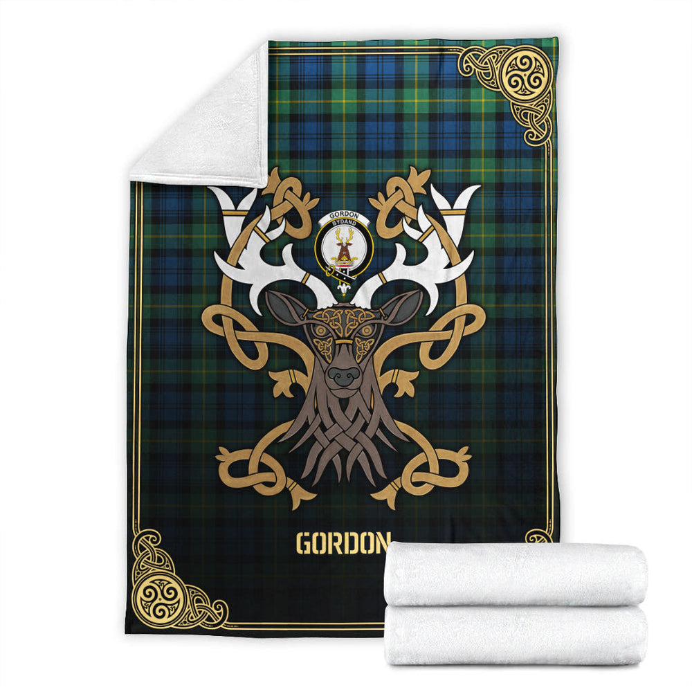 Clan Gordon Ancient Tartan Crest Premium Blanket Celtic Stag Style FE44 Clan Gordon Tartan Today   
