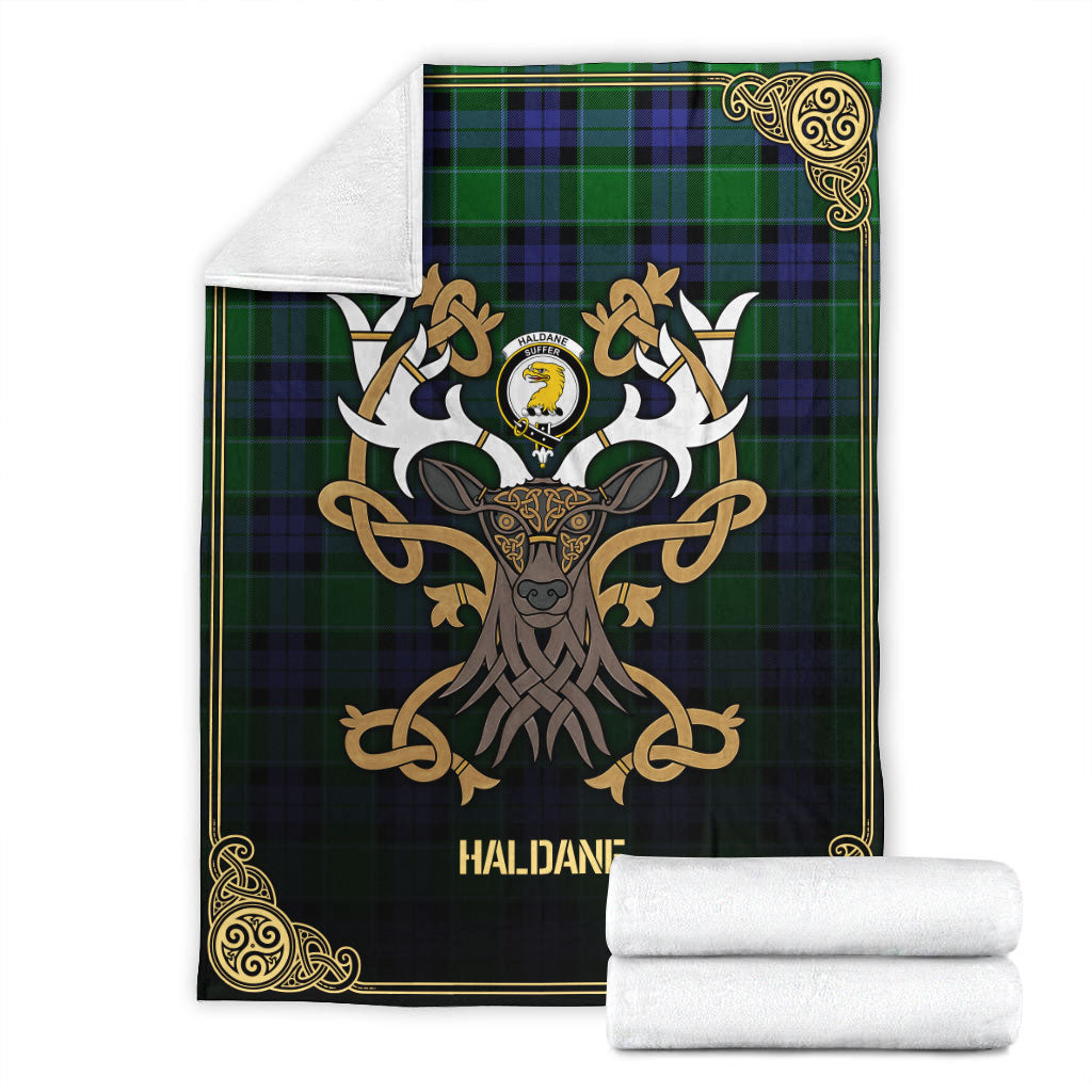 Clan Haldane Tartan Crest Premium Blanket Celtic Stag Style YD49 Clan Haldane Tartan Today   