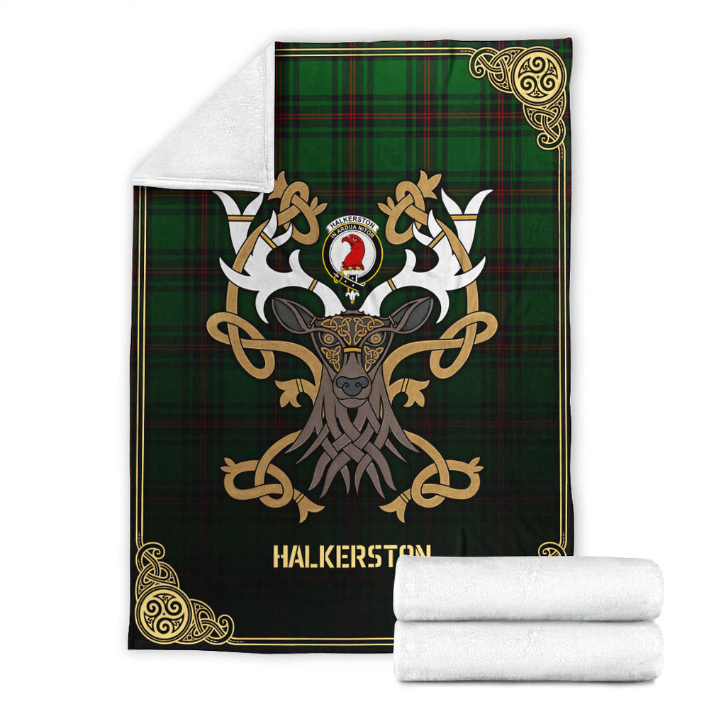 Clan Halkerston Tartan Crest Premium Blanket Celtic Stag Style ZL75 Clan Halkerston Tartan Today   