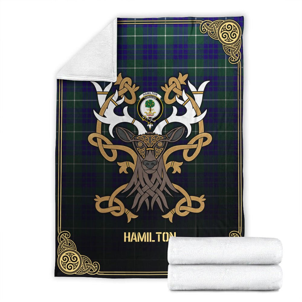 Clan Hamilton Hunting Modern Tartan Crest Premium Blanket Celtic Stag Style GM41 Clan Hamilton Tartan Today   