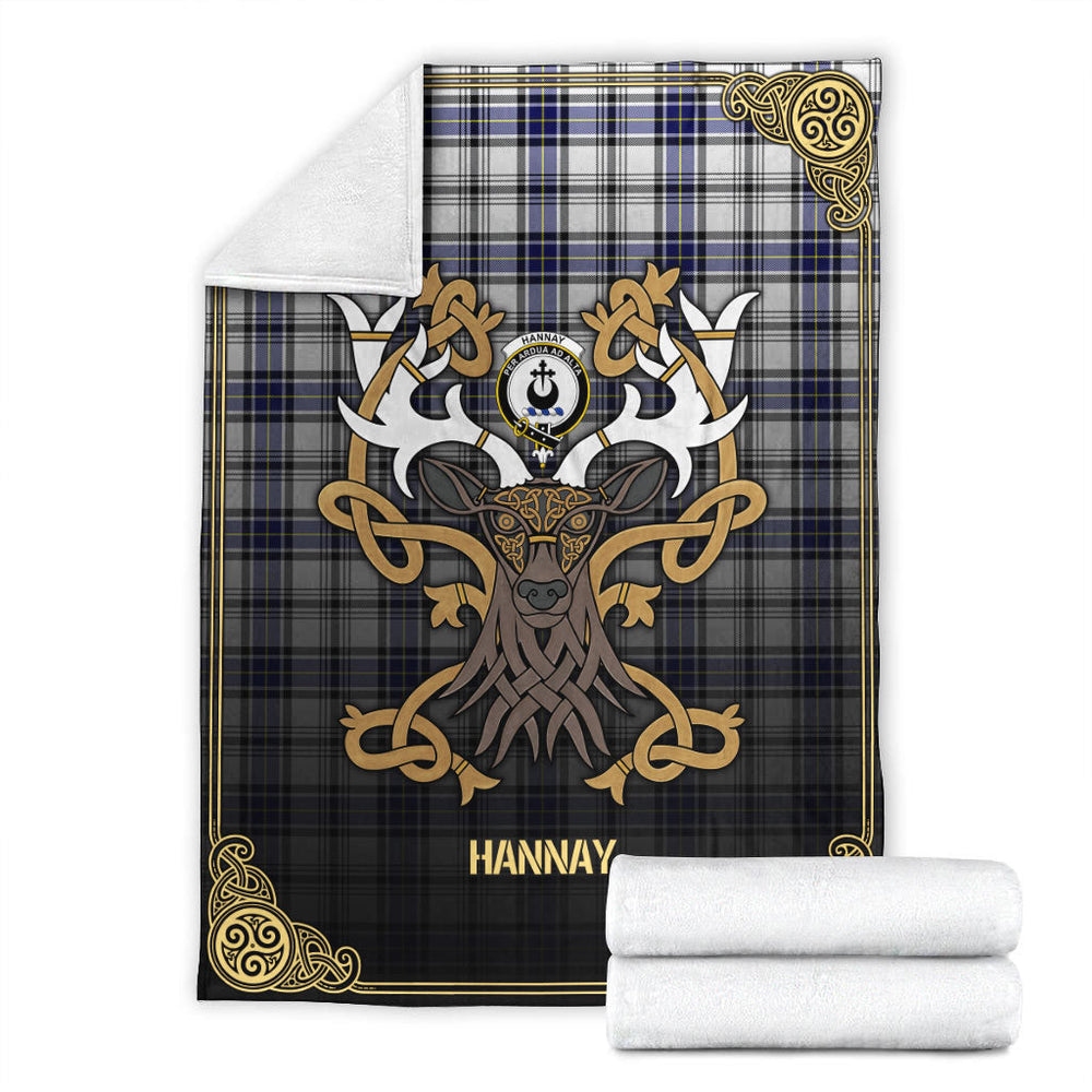 Clan Hannay Modern Tartan Crest Premium Blanket Celtic Stag Style OW68 Clan Hannay Tartan Today   