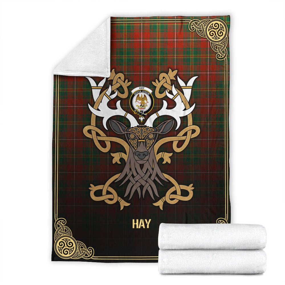 Clan Hay Ancient Tartan Crest Premium Blanket Celtic Stag Style VQ28 Clan Hay Tartan Today   