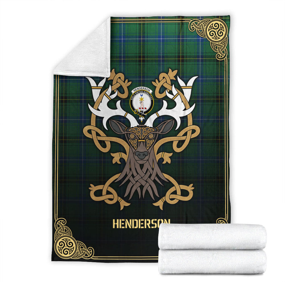 Clan Henderson Ancient Tartan Crest Premium Blanket Celtic Stag Style WG88 Clan Henderson Tartan Today   