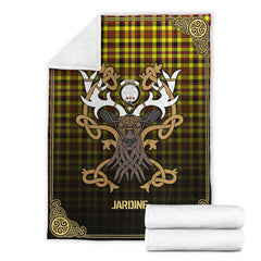 Clan Jardine Tartan Crest Premium Blanket Celtic Stag Style WO34 Clan Jardine Tartan Today   