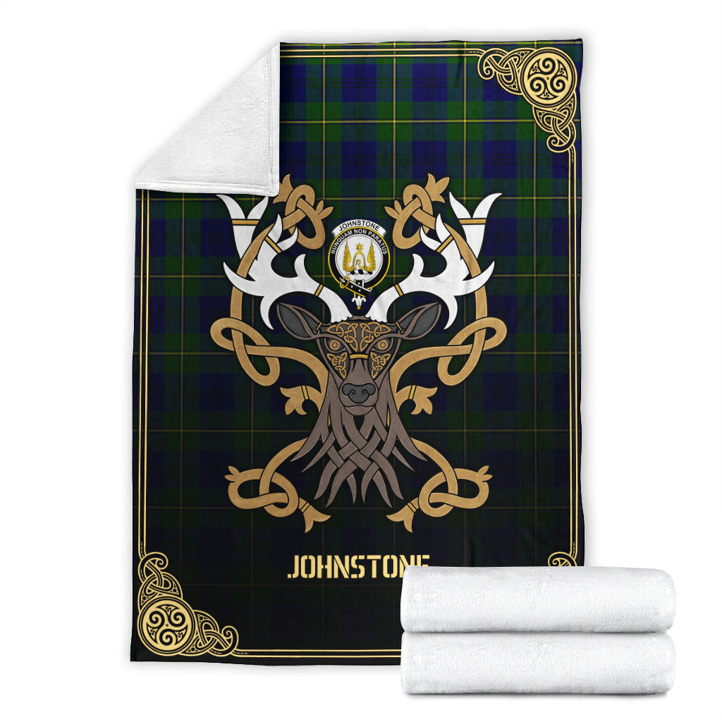 Clan Johnstone Modern Tartan Crest Premium Blanket Celtic Stag Style JE60 Clan Johnstone Tartan Today   