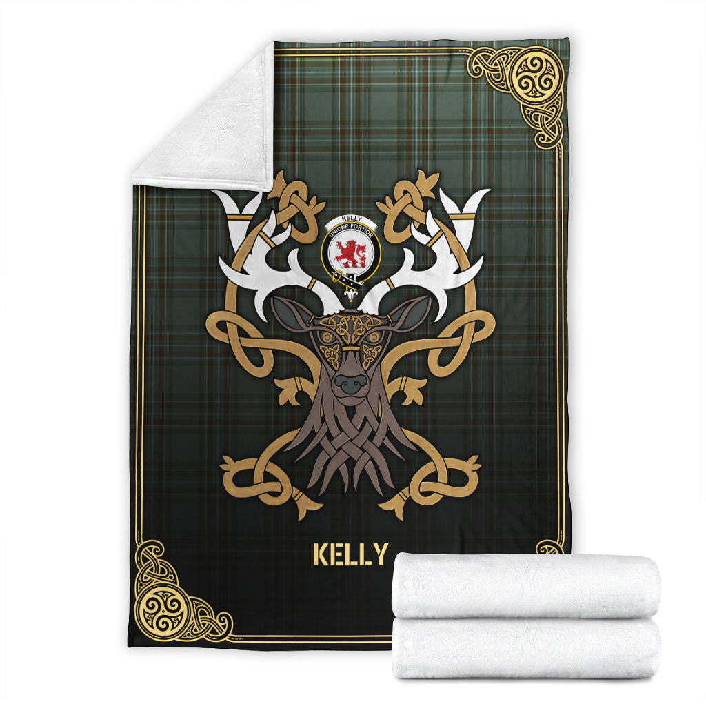 Clan Kelly Dress Tartan Crest Premium Blanket Celtic Stag Style DK66 Clan Kelly Tartan Today   