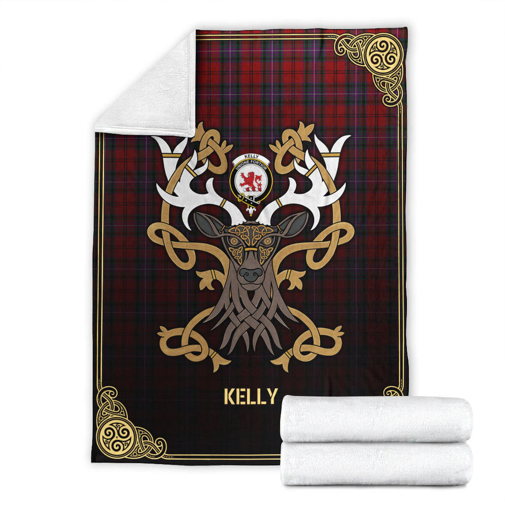 Clan Kelly of Sleat Red Tartan Crest Premium Blanket Celtic Stag Style WT33 Clan Kelly Tartan Today   