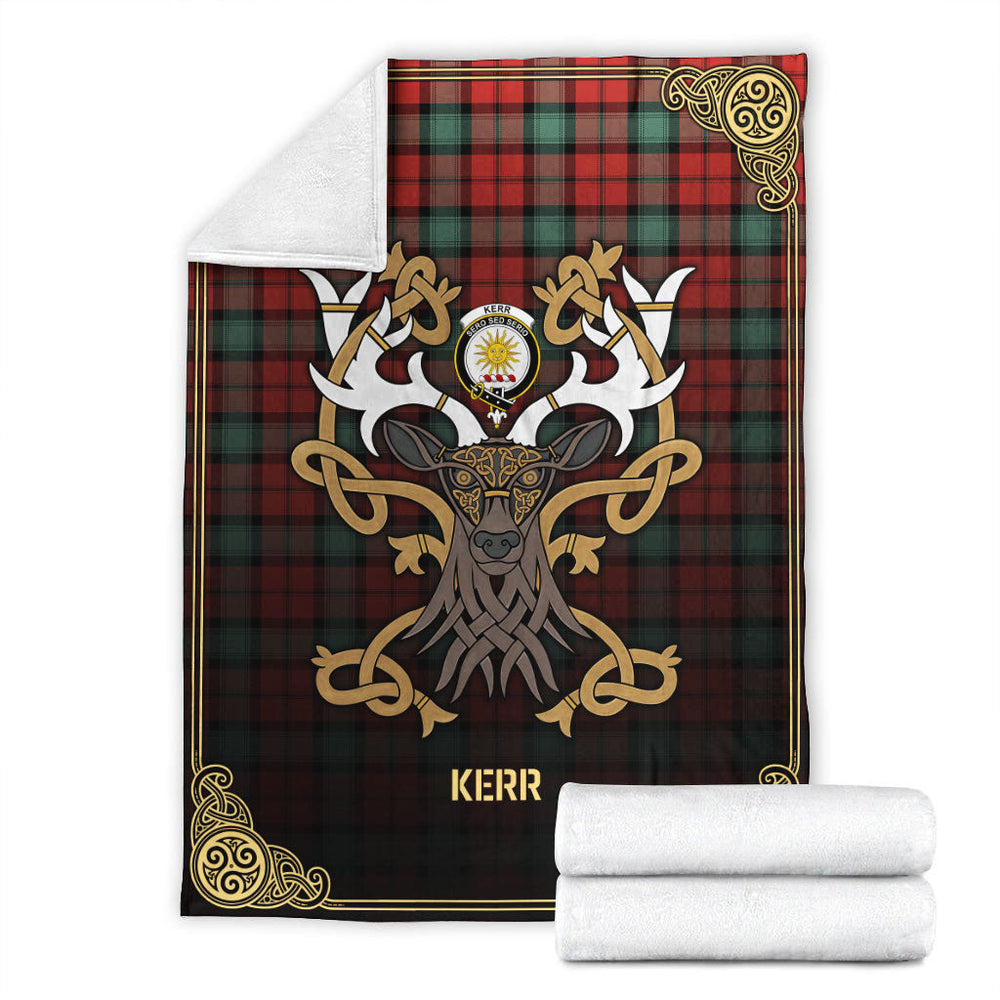 Clan Kerr Ancient Tartan Crest Premium Blanket Celtic Stag Style PX81 Clan Kerr Tartan Today   