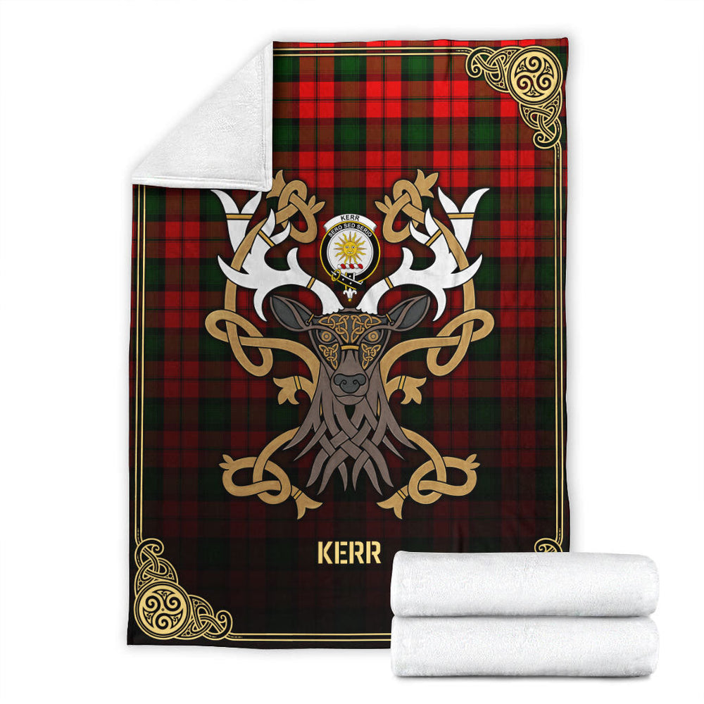 Clan Kerr Modern Tartan Crest Premium Blanket Celtic Stag Style XQ71 Clan Kerr Tartan Today   