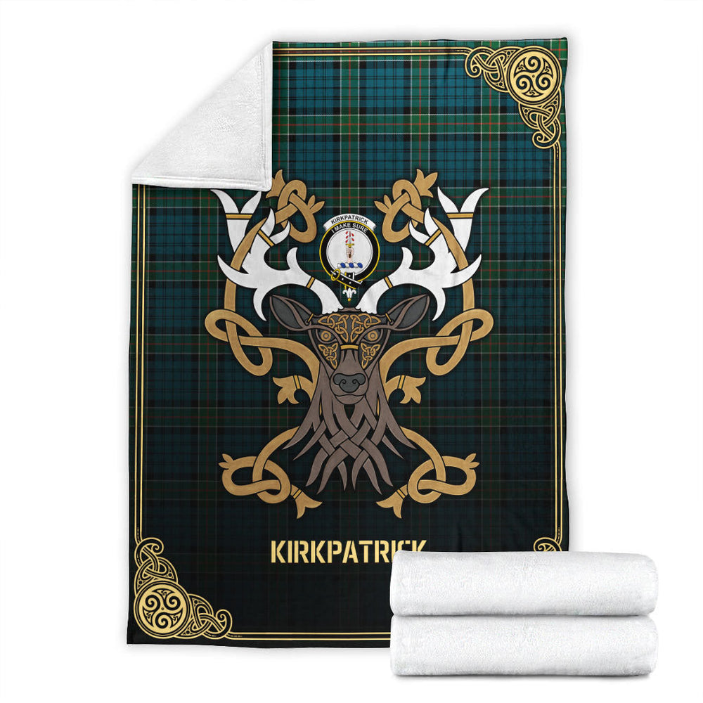 Clan Kirkpatrick Ancient Tartan Crest Premium Blanket Celtic Stag Style NV55 Clan Kirk Tartan Today   
