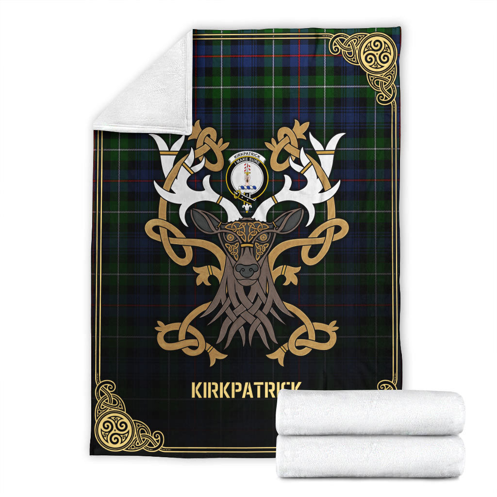 Clan Kirkpatrick Tartan Crest Premium Blanket Celtic Stag Style MZ27 Clan Kirk Tartan Today   
