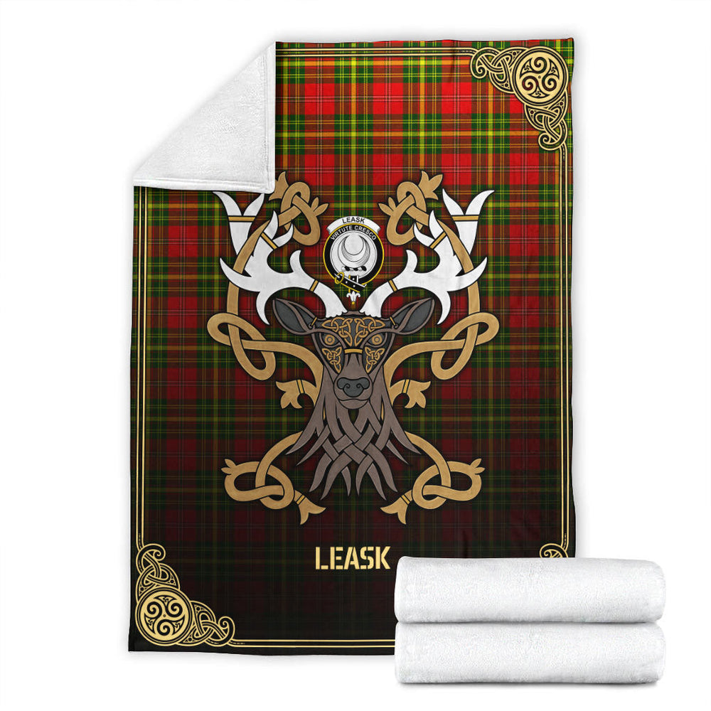 Clan Leask Tartan Crest Premium Blanket Celtic Stag Style YW15 Clan Leask Tartan Today   
