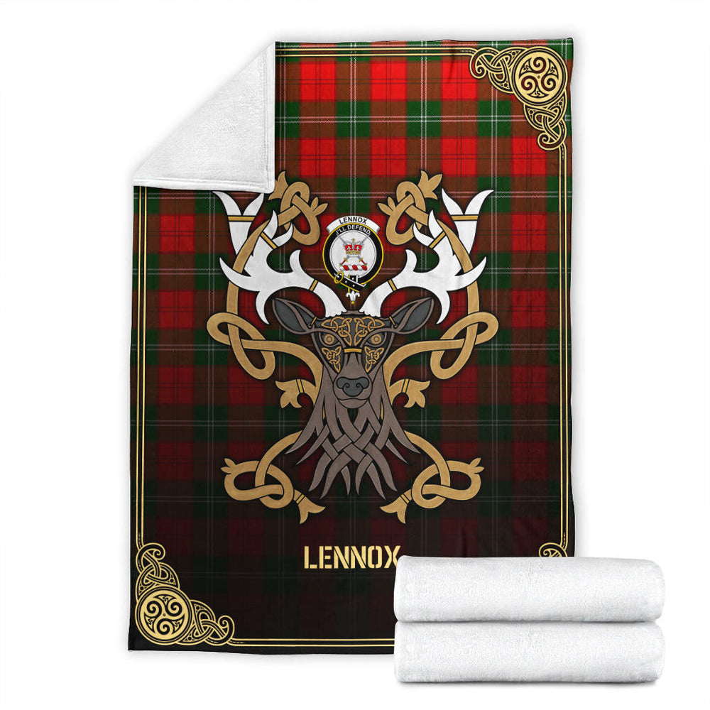 Clan Lennox (Lennox Kincaid) Tartan Crest Premium Blanket Celtic Stag Style MX73 Clan Lennox Tartan Today   