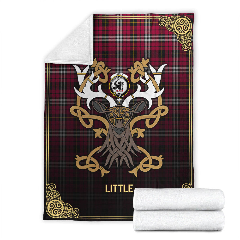 Clan Little Tartan Crest Premium Blanket Celtic Stag Style ME89 Clan Little Tartan Today   