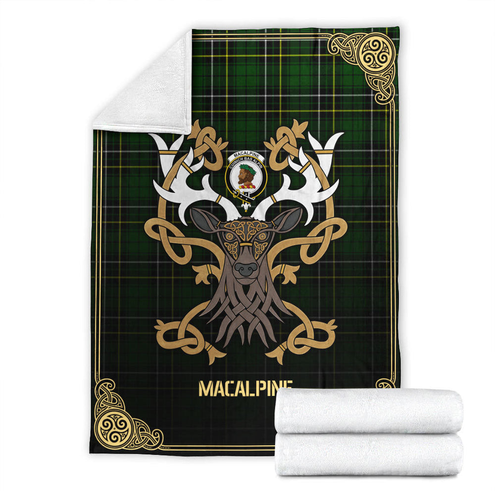 Clan MacAlpine Modern Tartan Crest Premium Blanket Celtic Stag Style GF52 Clan MacAlpine Tartan Today   