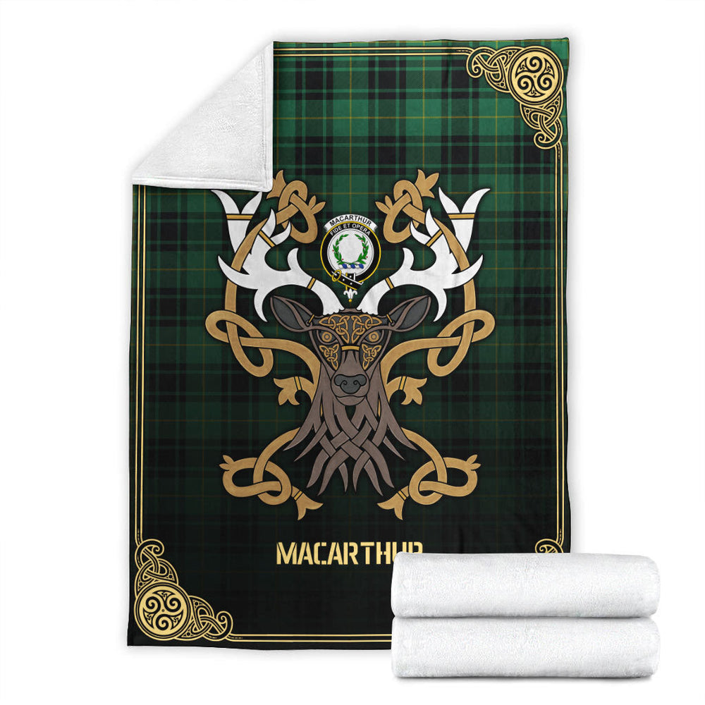 Clan MacArthur Ancient Tartan Crest Premium Blanket Celtic Stag Style WM67 Clan MacArthur Tartan Today   