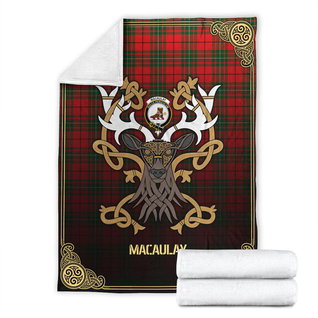 Clan MacAulay Modern Tartan Crest Premium Blanket Celtic Stag Style KM79 Clan MacAulay Tartan Today   