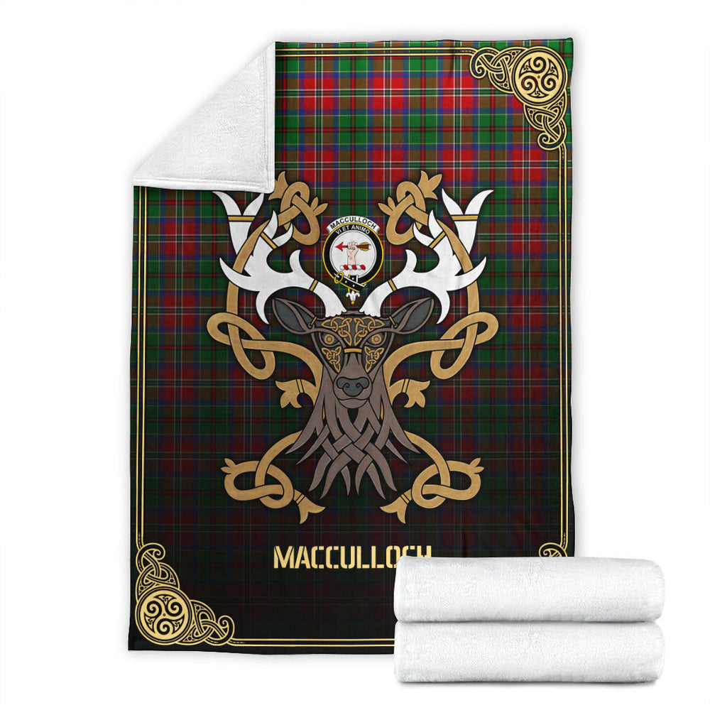 Clan MacCulloch (McCulloch) Tartan Crest Premium Blanket Celtic Stag Style OS84 Clan McCulloch Tartan Today   