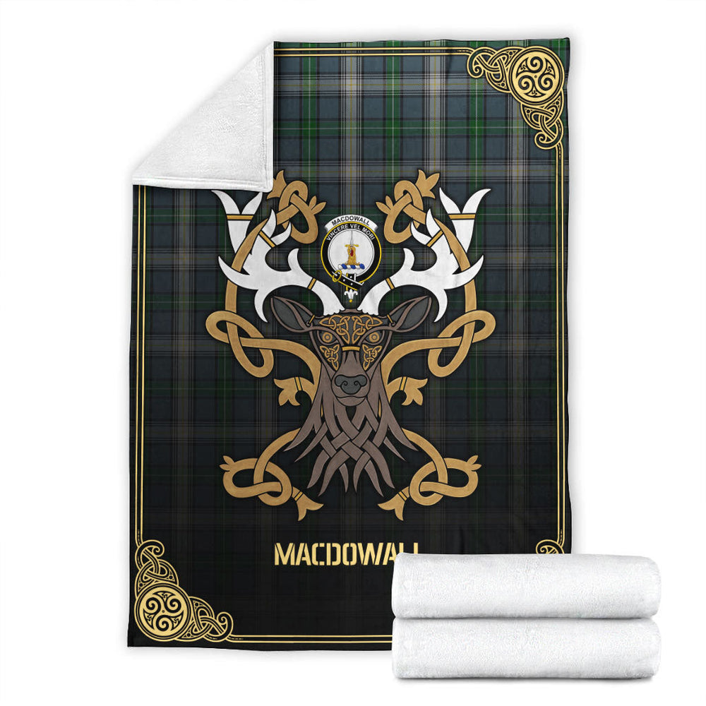 Clan MacDowall Tartan Crest Premium Blanket Celtic Stag Style HR72 Clan MacDowall Tartan Today   