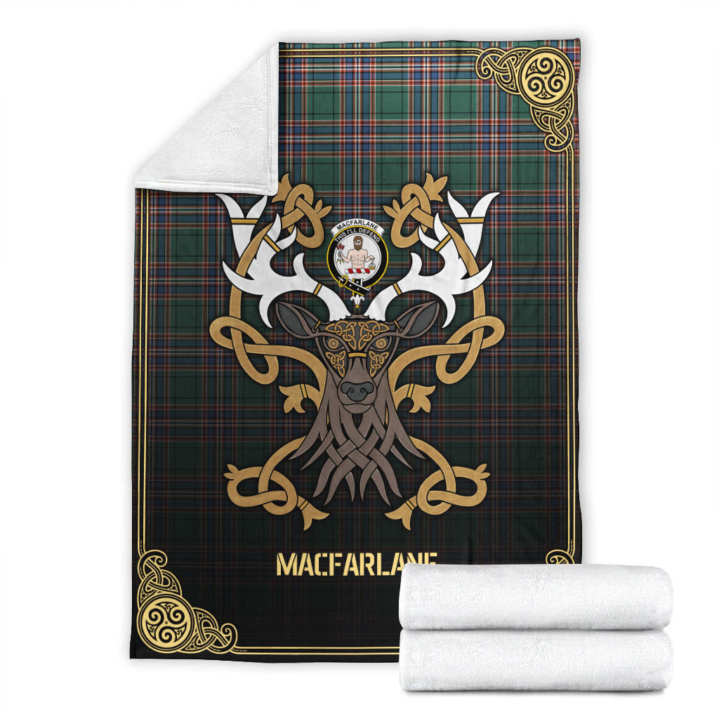 Clan MacFarlane Hunting Ancient Tartan Crest Premium Blanket Celtic Stag Style BQ73 Clan MacFarlane Tartan Today   